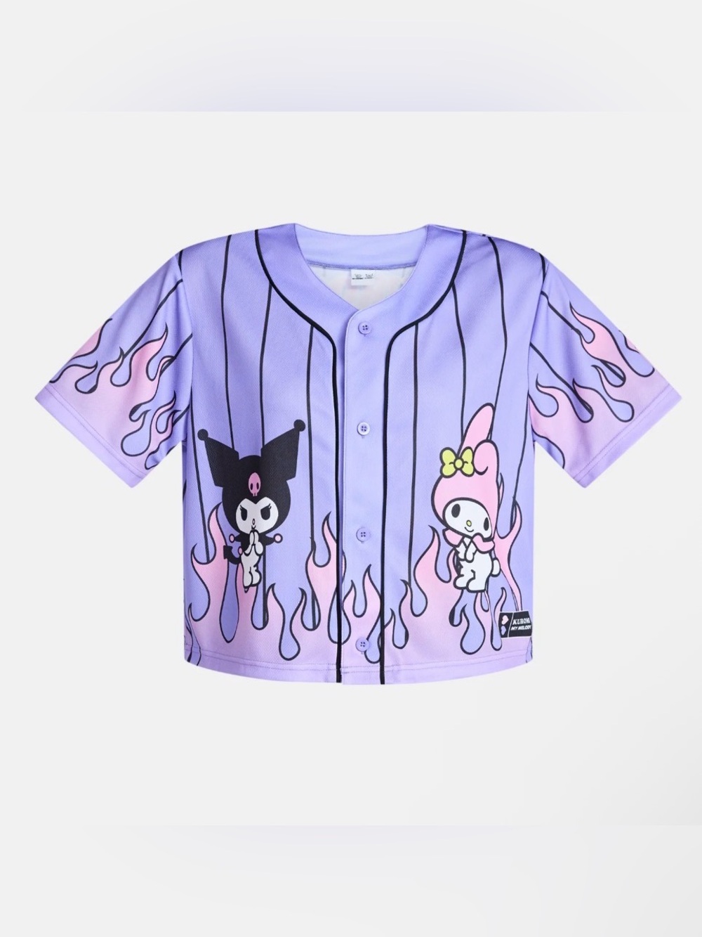 (436)My Melody and Kuromi Women’s Graphic Cropped Baseball Jersey,